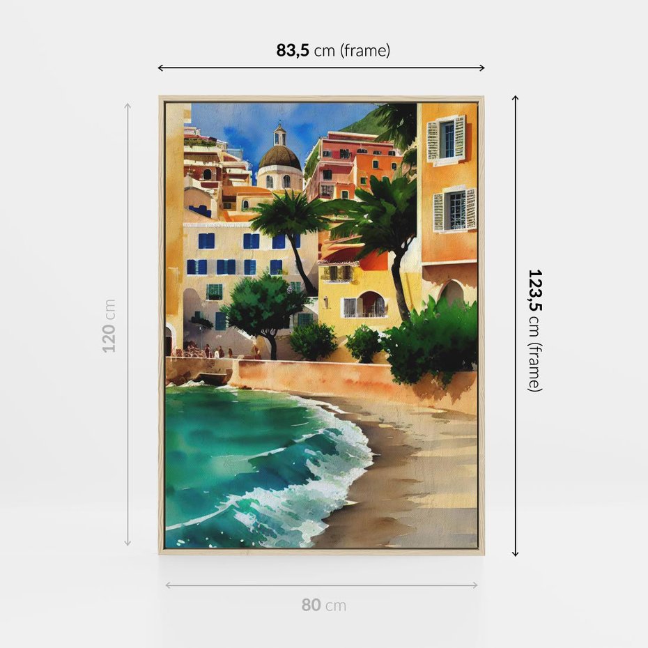 Obraz w ramie 80x120 - Zamieszkajmy Tu - akwarela, śródziemnomorski klimat - rama drewno