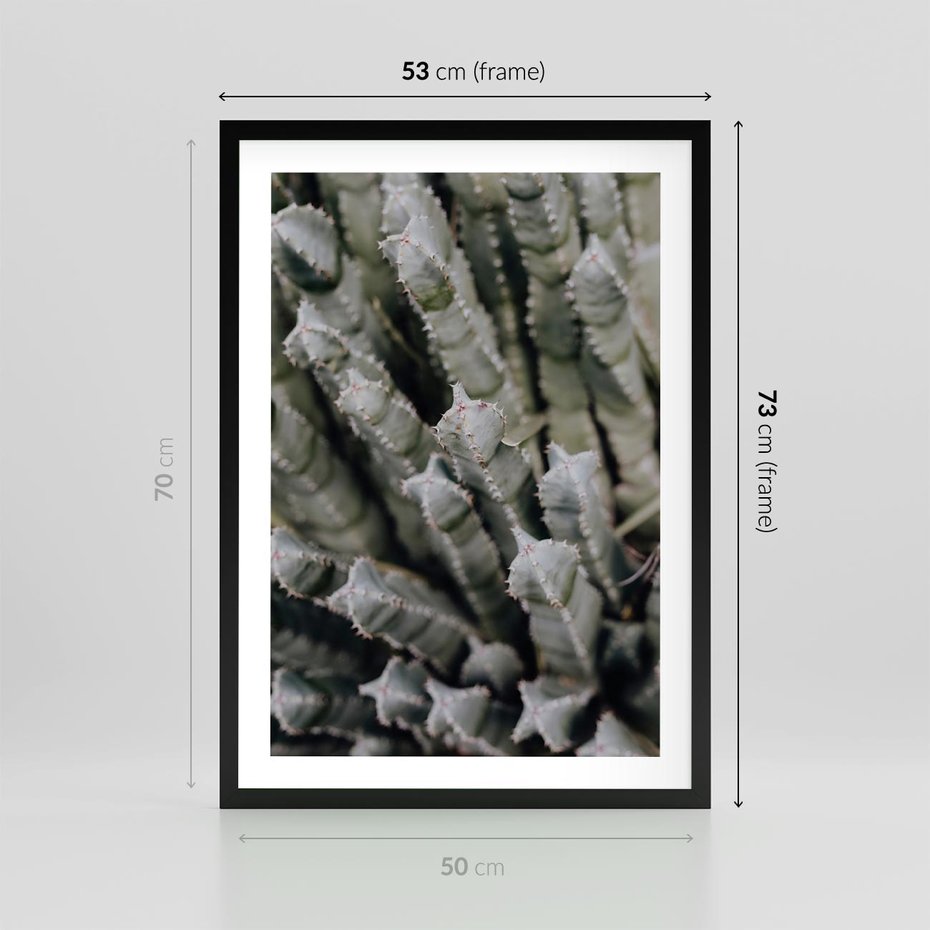 Plakat w ramie 50x70 - Boho kaktusy na pustyni - kaktusy, pustynia - rama czarna