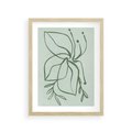 Plakat w ramie 30x40 - Energetyczne Odrodzenie Natury - abstrakcyjne delikatne zielone linie, podobne do gałęzi kwiatów - rama drewno