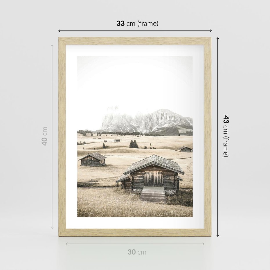 Plakat w ramie 30x40 - Chatka w Górskiej Sepii - domek w górach, chatka - rama drewno