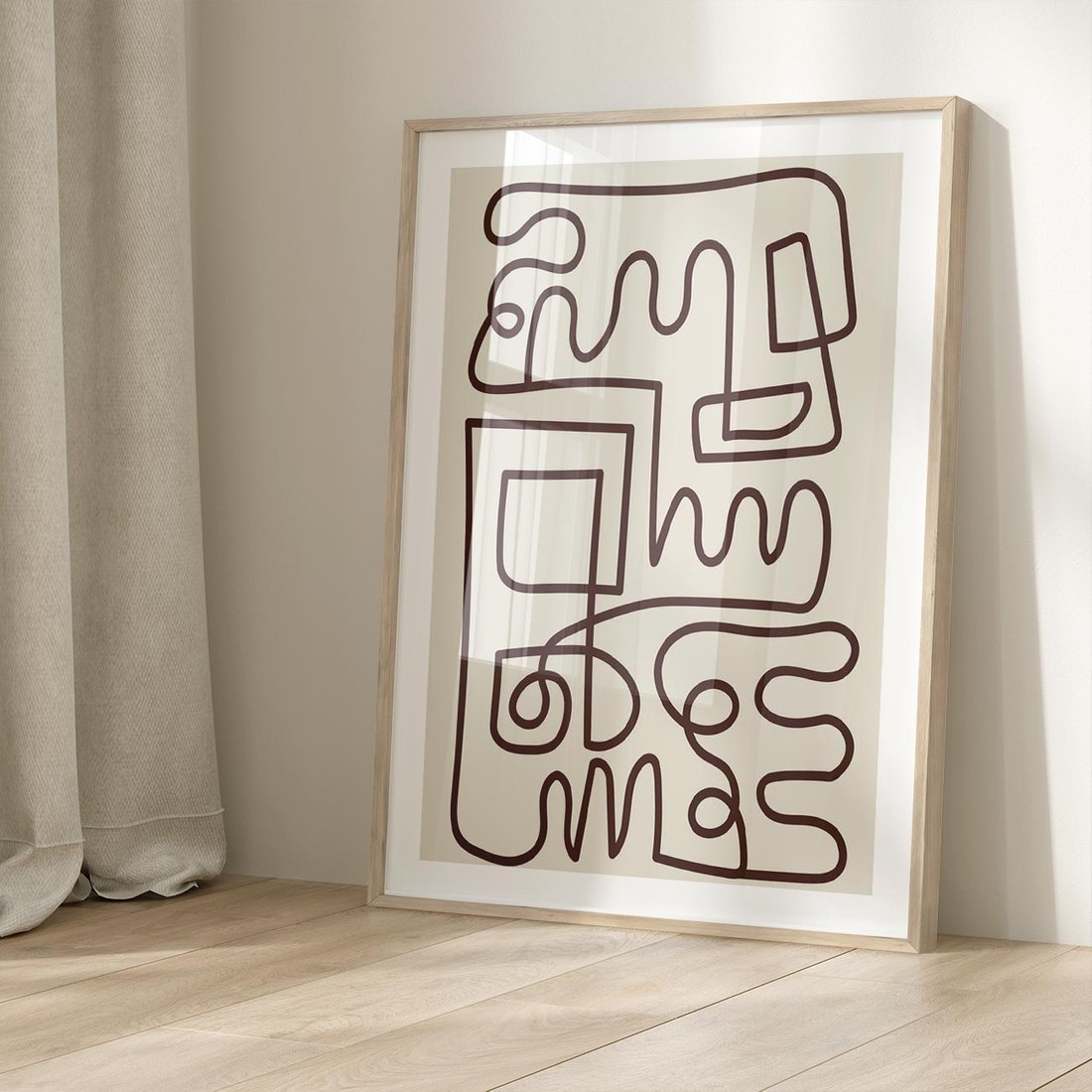 Plakat w ramie 40x50 - Etniczna Abstrakcja - nowoczesna boho grafika, abstrakcja - rama drewno