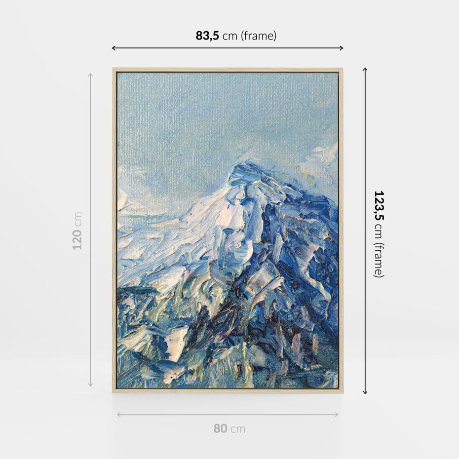 Obraz w ramie 80x120 - Majestat Błękitnych Szczytów - olejny obraz, górski pejzaż - rama drewno