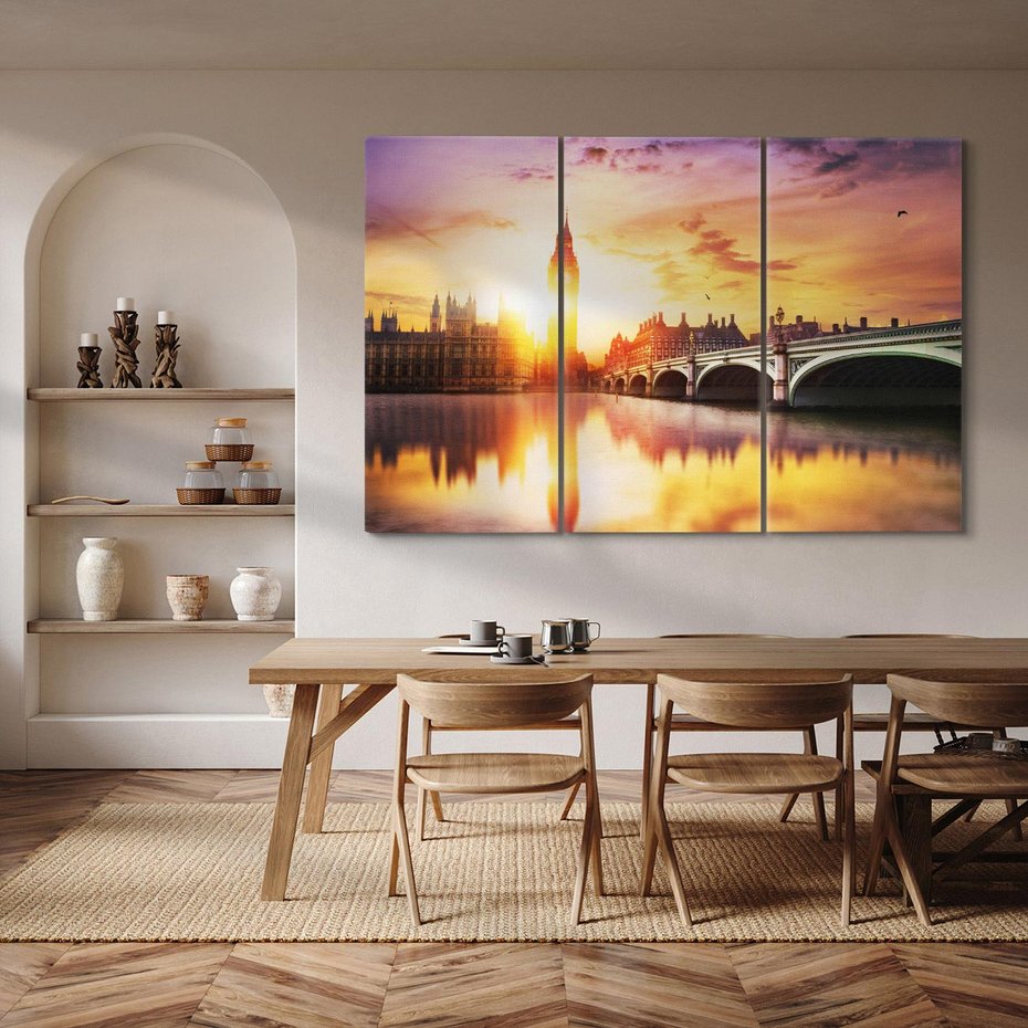 Obraz na płótnie 120x80 - Zachód słońca nad Big Benem i mostem - zachód, słońca