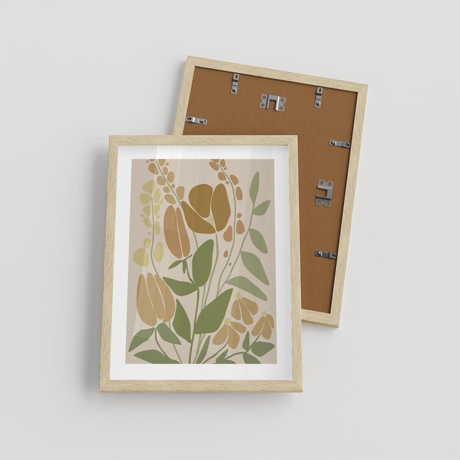 Plakat w ramie 30x40 - Beżowo i Roślinnie - nowoczesny plakat, roślinność - rama drewno