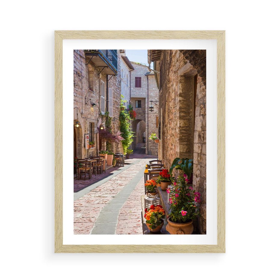 Plakat w ramie 50x70 - Malownicze Zakątki Miasta - uliczka, perspektywa - rama drewno