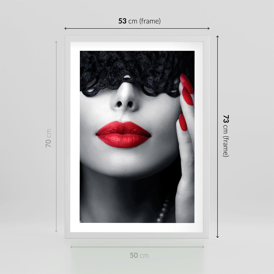 Plakat w ramie 50x70 - Piękno usta i szminka - usta, szminka - rama biała