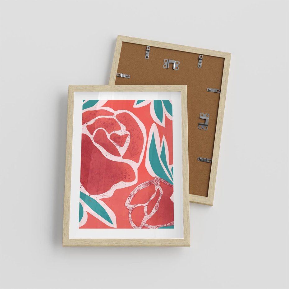Plakat w ramie 30x40 - Rozkwitające Kształty - nowoczesny plakat, abstrakcyjne róże - rama drewno