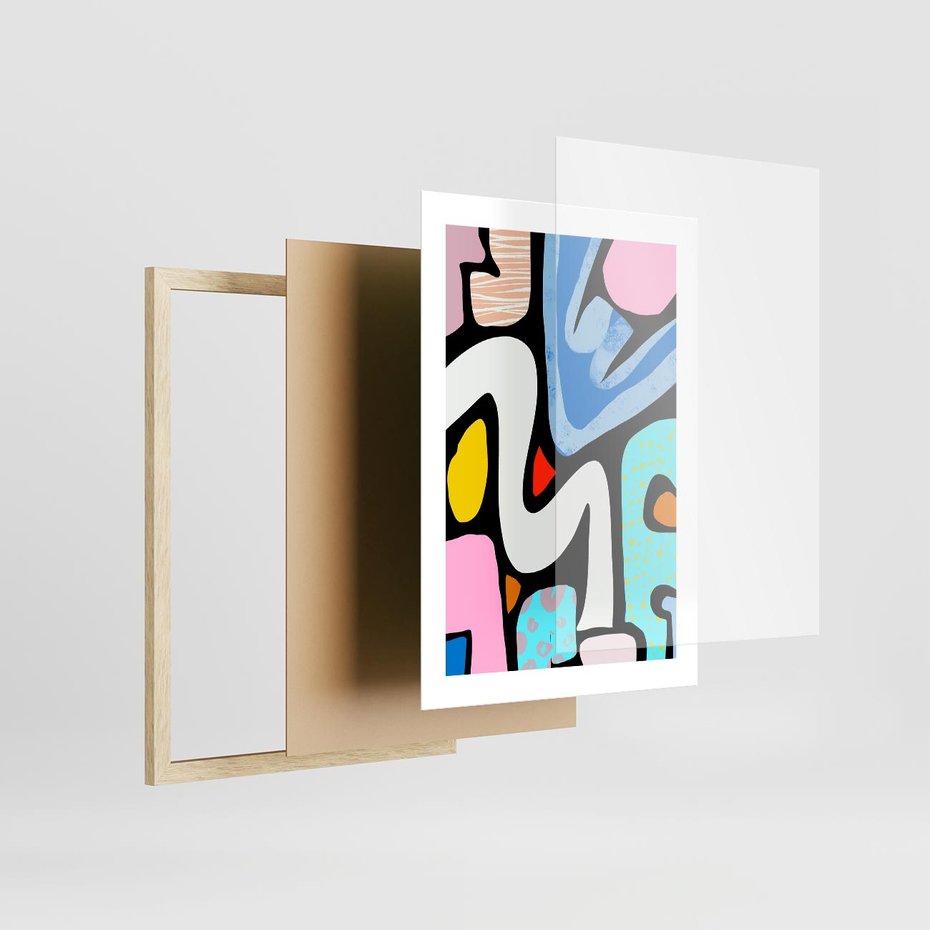 Plakat w ramie 30x40 - Komiksowe Formy - abstrakcyjne formy, komiksowy styl - rama drewno