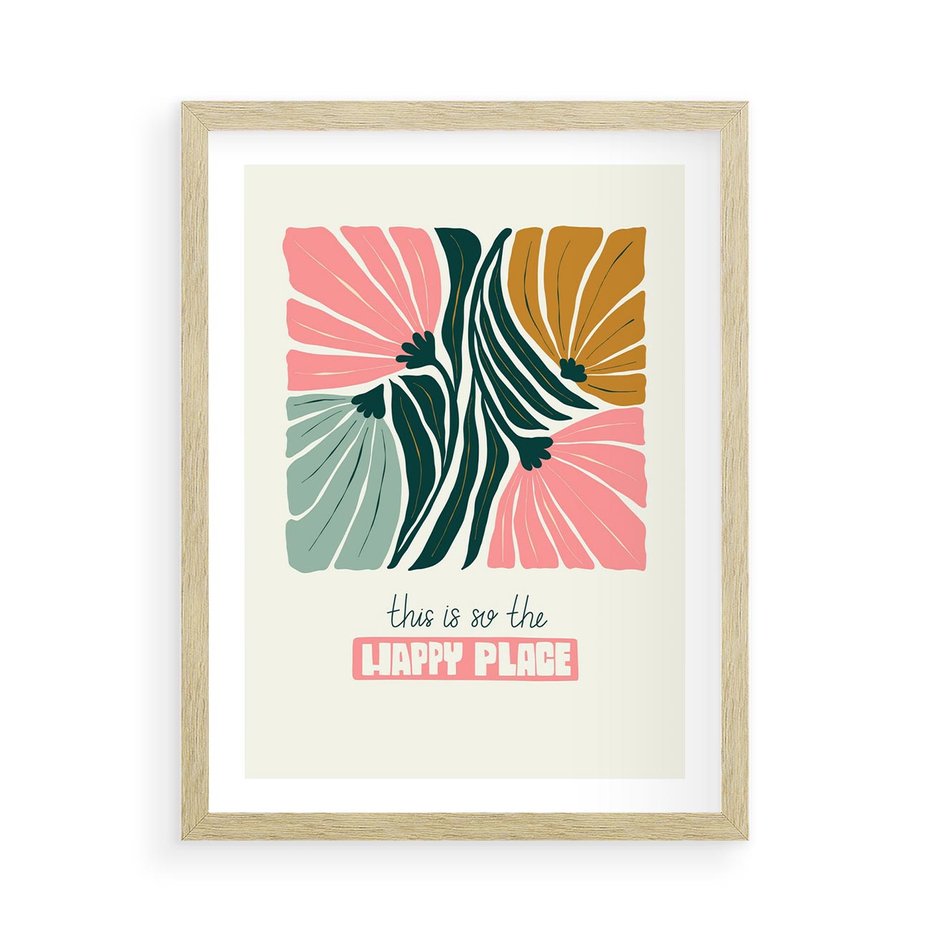 Plakat w ramie 50x70 - Impresje kwiatowej abstrakcji - retro kwiatowa grafika, kompozycja - rama drewno