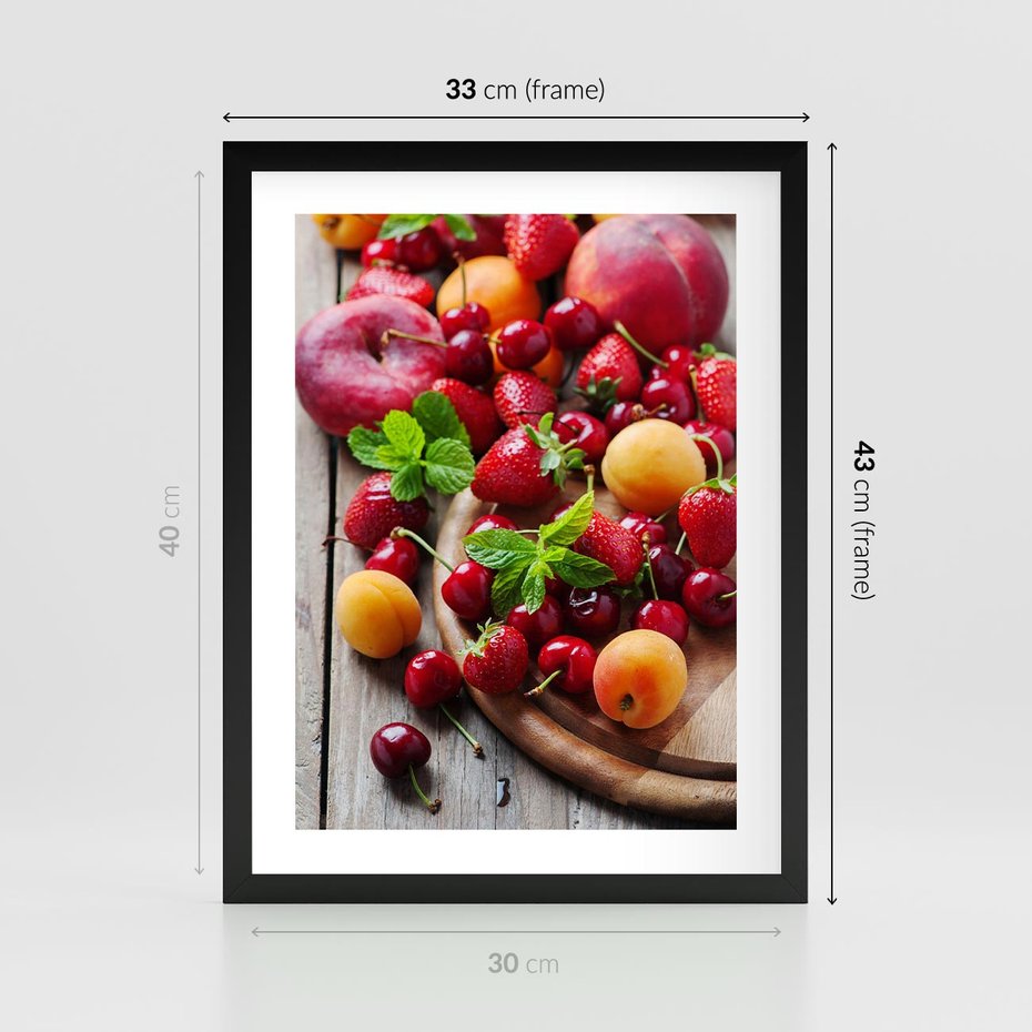 Plakat w ramie 30x40 - Owoce w restauracji artystycznie - owoce, restauracja - rama czarna