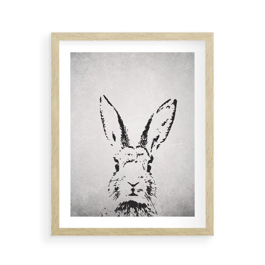 Plakat w ramie 40x50 - Szkicowany królik w grafice - szkic, królik - rama drewno