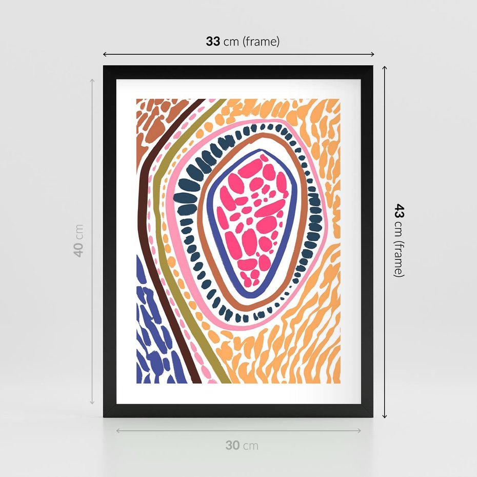 Plakat w ramie 30x40 - Rozchlapane Wizje - kolorowe wzory, tęczowe żywe kolory - rama czarna