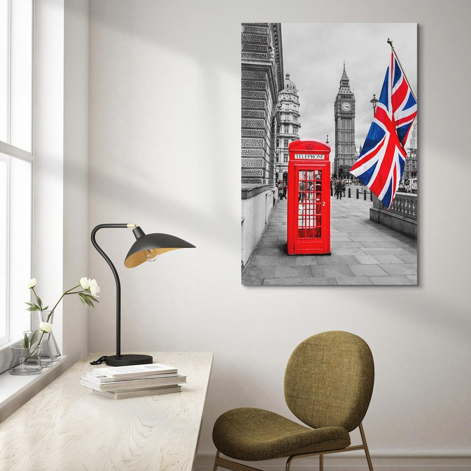 Obraz na płótnie 50x70 - Londyńska Budka przy Big Benie - Londyn, budka