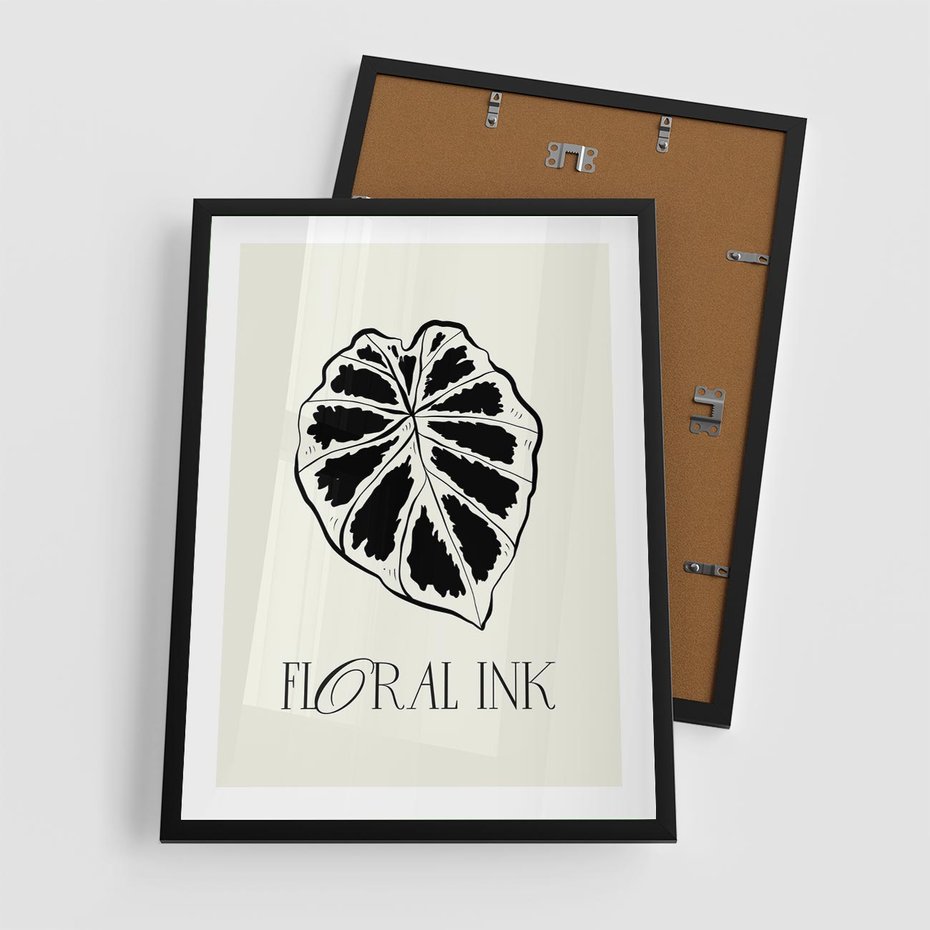 Plakat w ramie 50x70 - Zapisane na liściach wspomnienia - liść, czarny kontur na jasnym tle - rama czarna