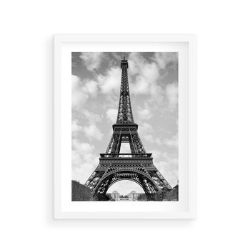 Plakat w ramie 50x70 - Nocna panorama Paryża z wieżą Eiffla - Eiffla, Paryż - rama biała