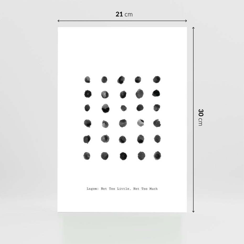 Plakat bez ramy 21x30 - Boho Sztuka Wolości - minimalistyczny plakat, czarne kropki na białymtle