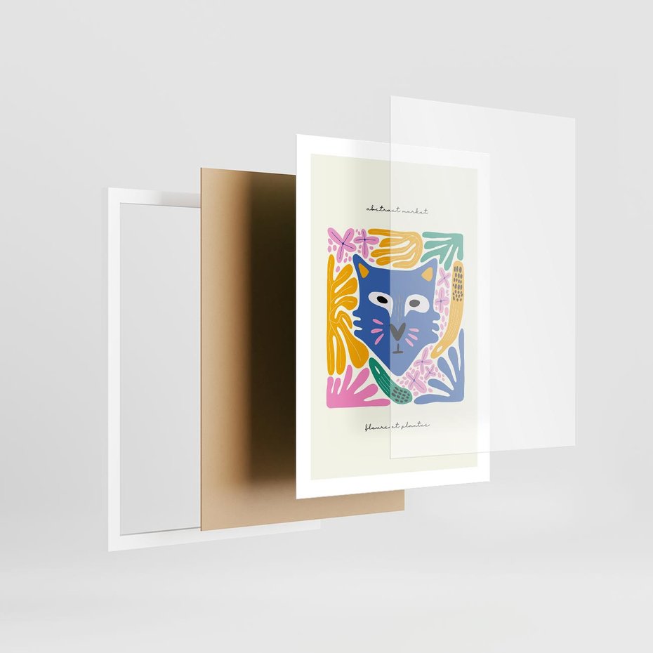 Plakat w ramie 50x70 - Kolorowe Spektrum - abstrakcyjny plakat, niebieski kot - rama biała