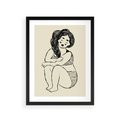 Plakat w ramie 30x40 - Migotliwe Refleksje - nowoczesny minimalistyczny rysunek, dziewczyna w bieliźnie - rama czarna