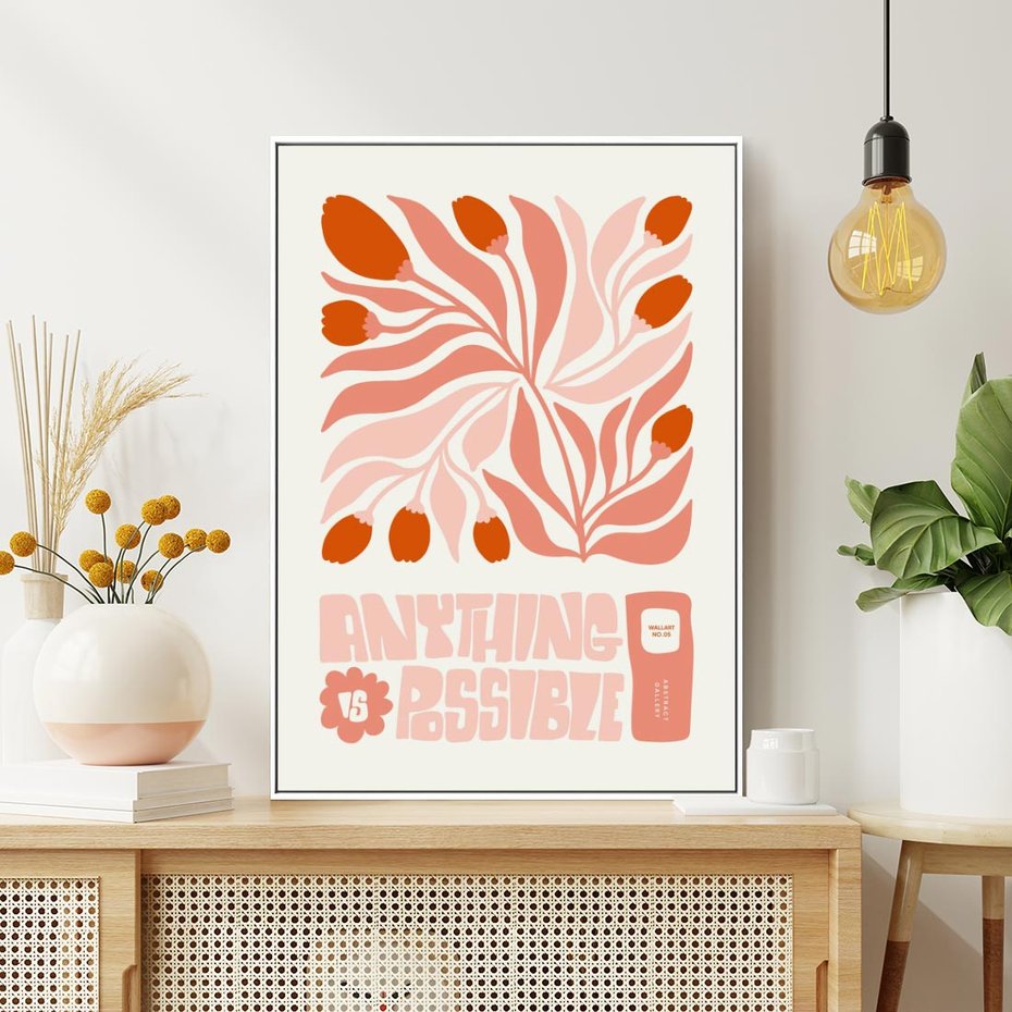 Obraz w ramie 80x120 - Migotliwa Euforia - kompozycja w łososiowym kolorze, kwiaty - rama biała