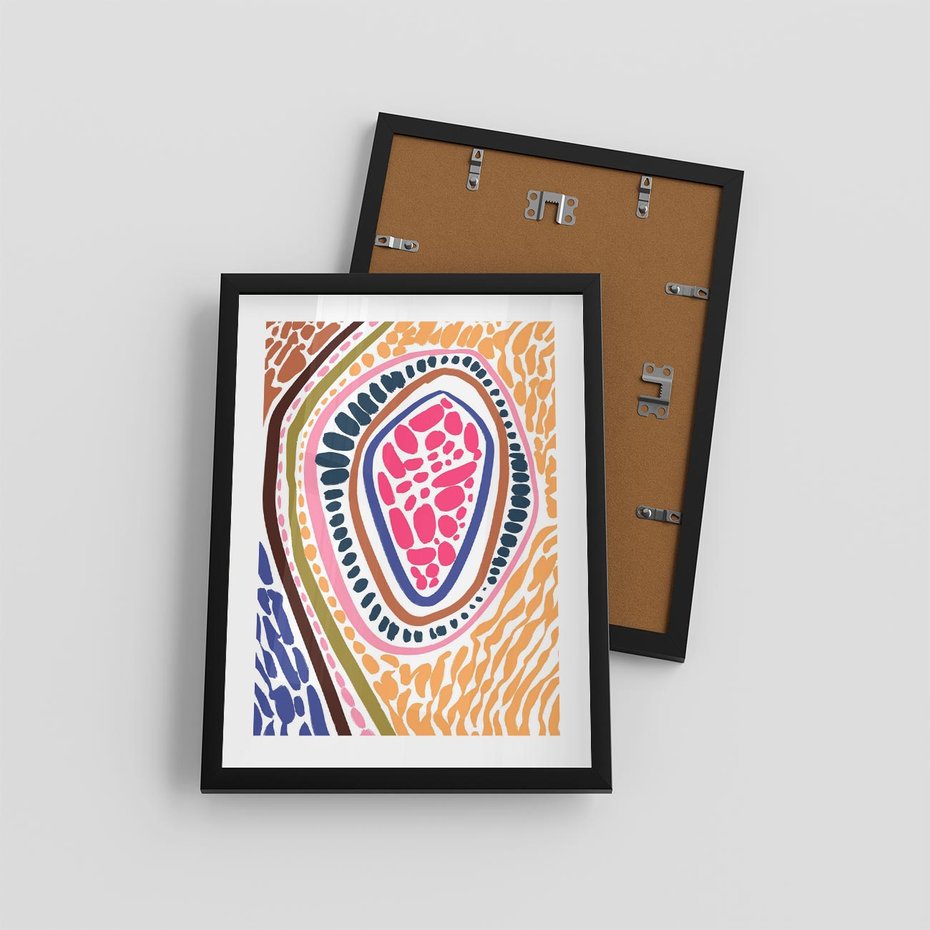 Plakat w ramie 30x40 - Rozchlapane Wizje - kolorowe wzory, tęczowe żywe kolory - rama czarna