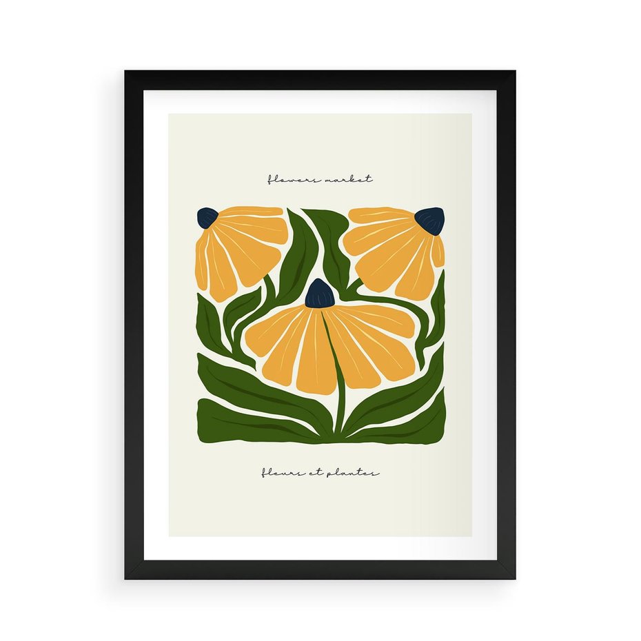 Plakat w ramie 50x70 - Kreatywne Wibracje - sztuka nowoczesna, kolorowe kwiaty - rama czarna