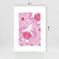 Plakat bez ramy 21x30 - Roztańczone Kraby - różowe kwiaty i kraby, abstrakcyjna kompozycja