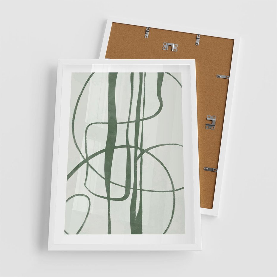 Plakat w ramie 50x70 - Zielony Spokój - zielona abstrakcja, spokojny plakat - rama biała