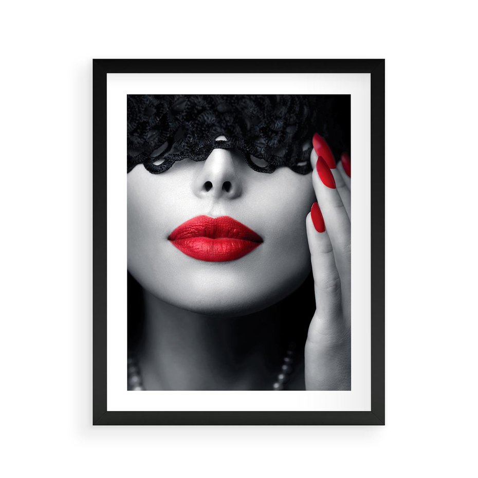 Plakat w ramie 40x50 - Piękno usta i szminka - usta, szminka - rama czarna