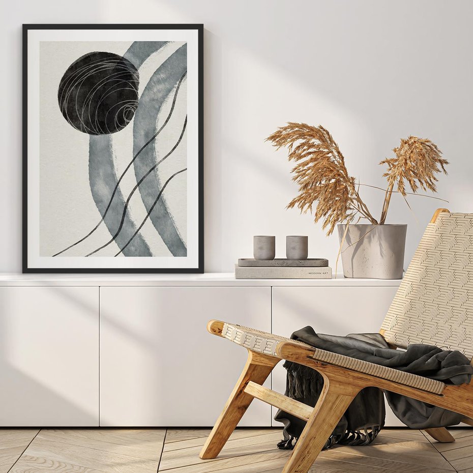 Plakat bez ramy 21x30 - Abstrakcyjne Kształty w Szarościach - abstrakcja, akwarelowe plamy