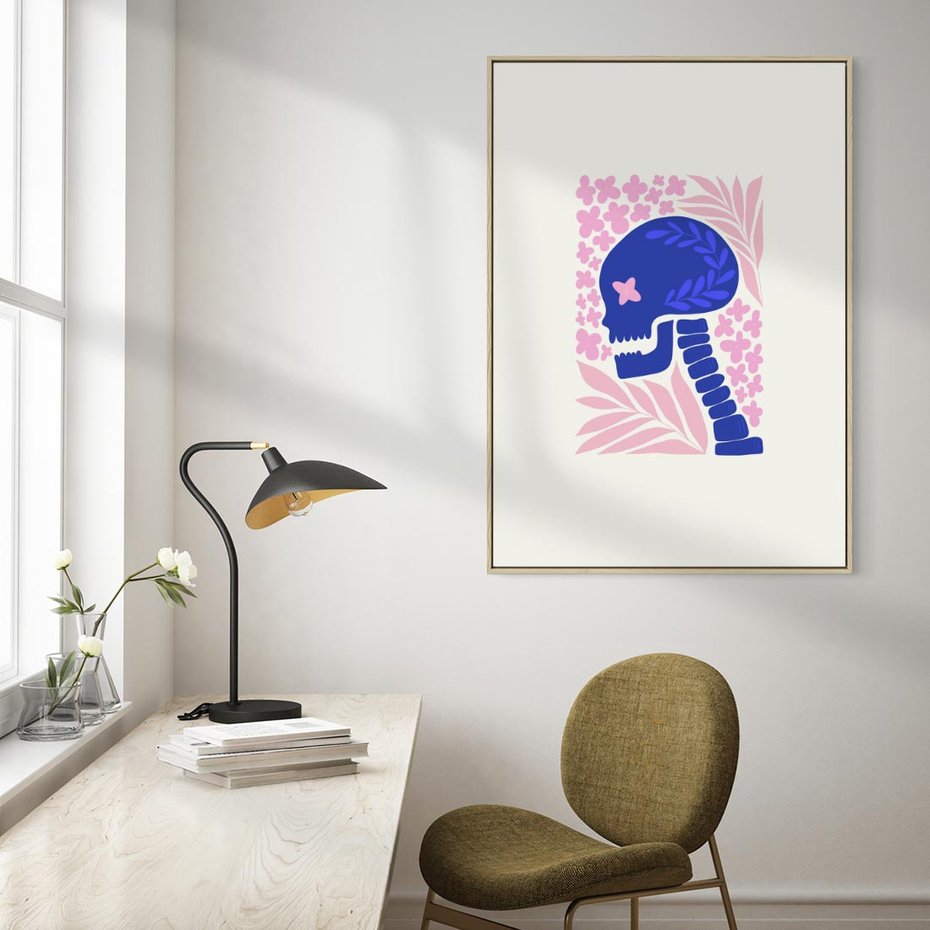 Obraz w ramie 80x120 - Żart z Czaszką - abstrakcja, sztuka nowoczesna - rama drewno