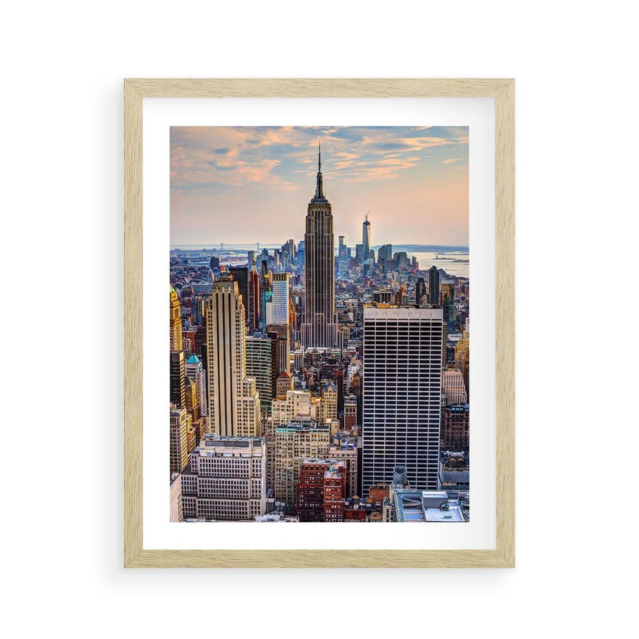 Plakat w ramie 40x50 - Manhattan - Wieżowce Nowego Jorku - Manhattan, Nowy Jork - rama drewno