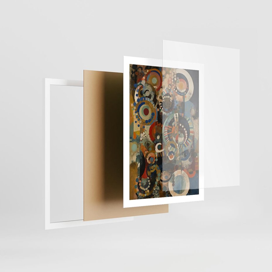 Plakat w ramie 50x70 - Podróżne Wizje Aberracji - abstrakcyjny obraz, mnogość kolorów - rama biała