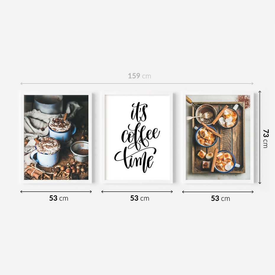 Zestaw obrazy w ramie 50x70 galeria - Kawa, napis, pozytywny, cytat - rama biała