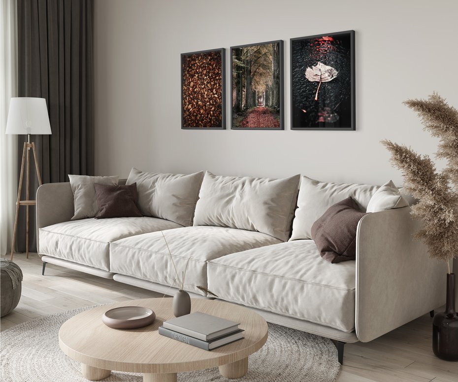 Zestaw obrazy w ramie 30x40 galeria - Jesień, ścieżka, klimatyczna - rama czarna