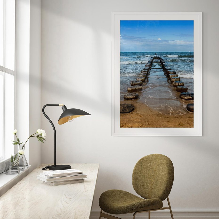 Plakat bez ramy 21x30 - Falochron na brzegu morza - falochron, morze