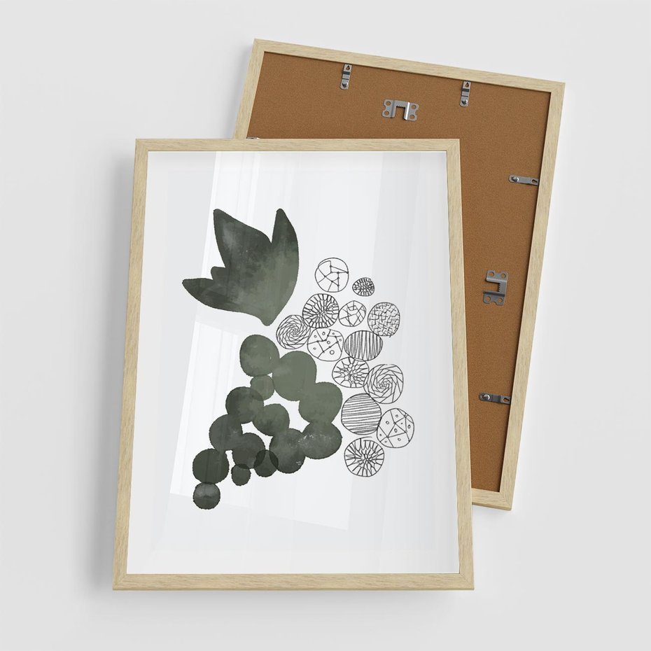 Plakat w ramie 50x70 - Grono Abstrakcji - minimalistyczny plakat, winogrona - rama drewno