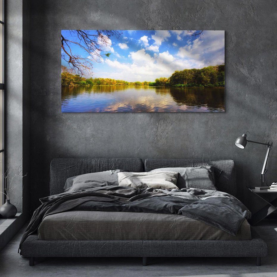 Obraz na płótnie 120x60 - Jezioro: Ukojenie wśród drzew - jezioro, las