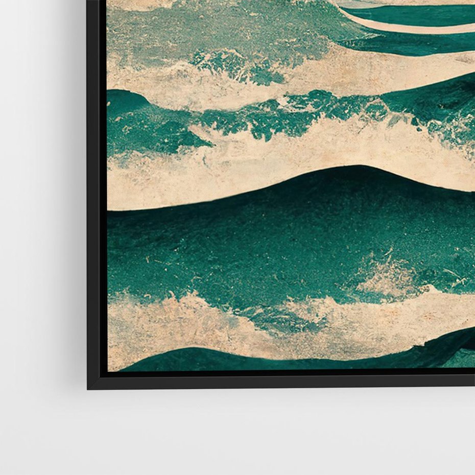 Obraz w ramie 70x50 - Czerwone Melodie - japońska sztuka, zachód słońca nad oceanem - rama czarna