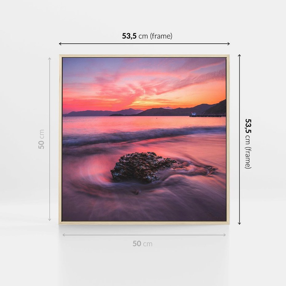 Obraz w ramie 50x50 - Zaklęty Zachód - magiczny zachód słońca, fioletowe - rama drewno