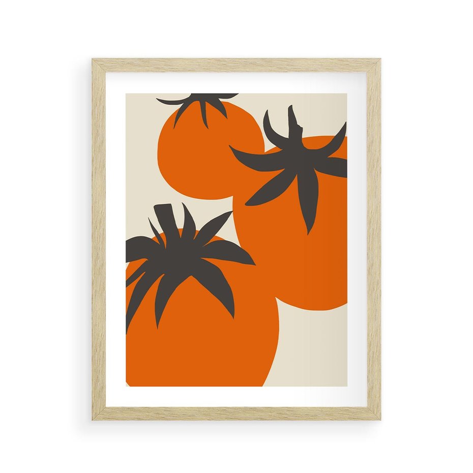 Plakat w ramie 40x50 - Jadalne Kształty - nowoczesny plakat do kuchni, pomidory - rama drewno