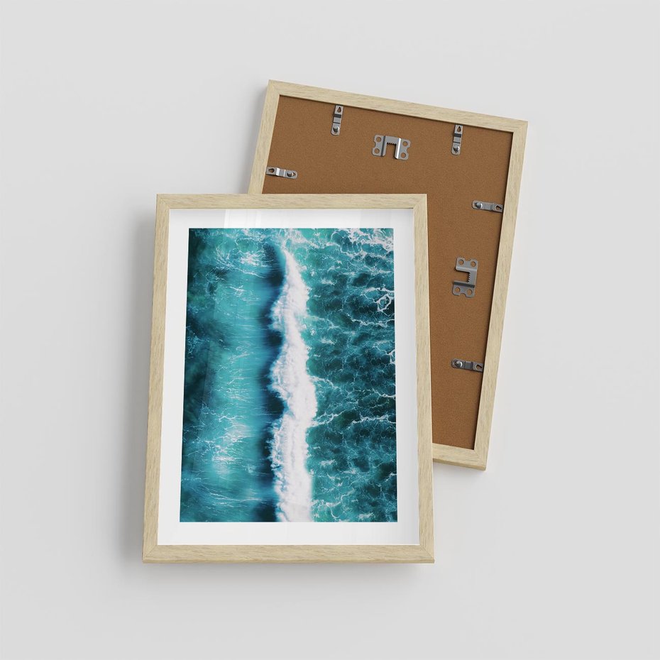 Plakat w ramie 30x40 - Błękitna Siła Oceanu - fale, ocean - rama drewno