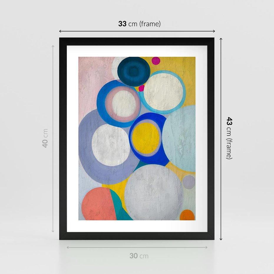 Plakat w ramie 30x40 - Rozkwitająca Symfonia Serca - abstrakcyjne geometryczne kształty, olejny obraz - rama czarna