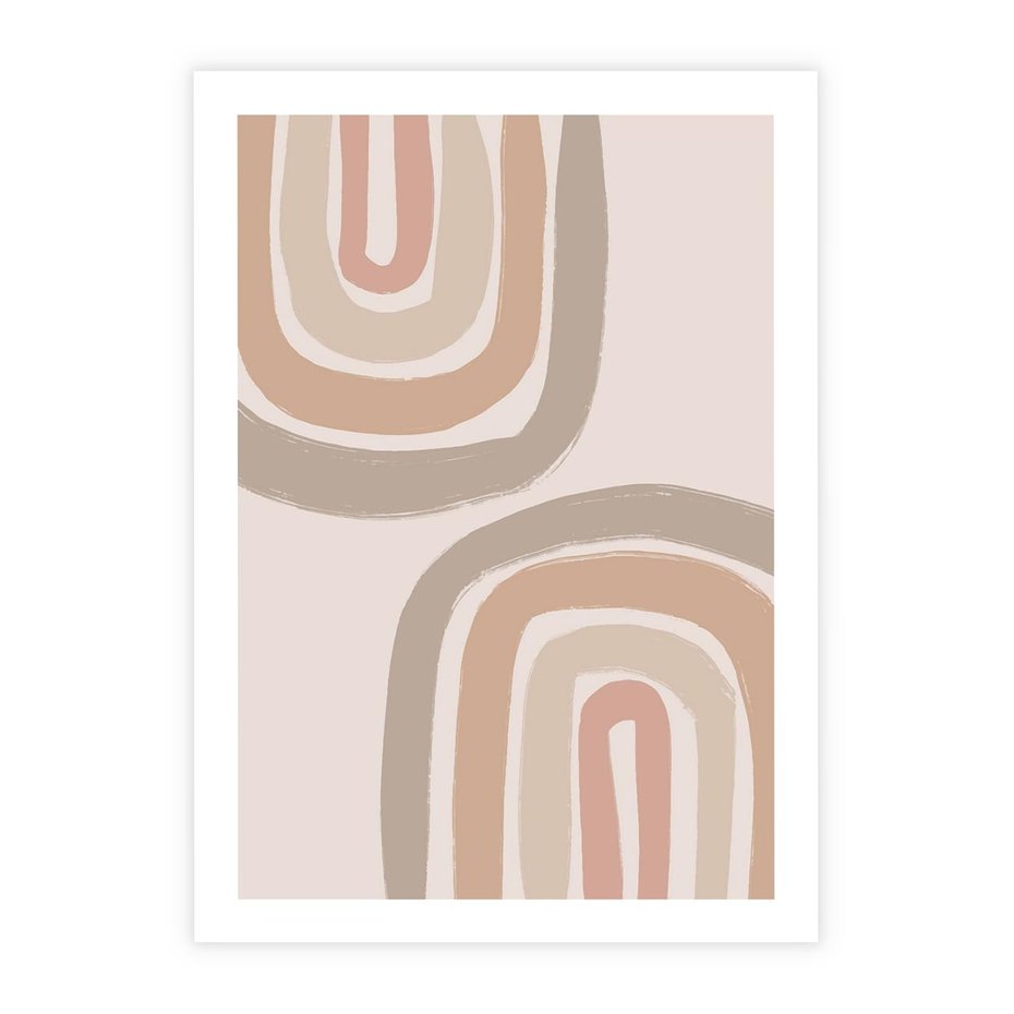 Plakat bez ramy 21x30 - Migotliwe Tęczowe Przestrzenie - abstakcyjne tęcze, delikatne odcienie beżu