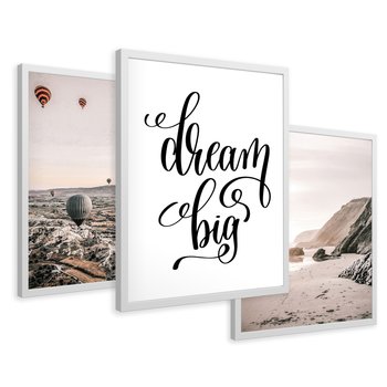 Zestaw obrazy w ramie 50x70 galeria - Dream, big, cytat, napis, balony - rama biała