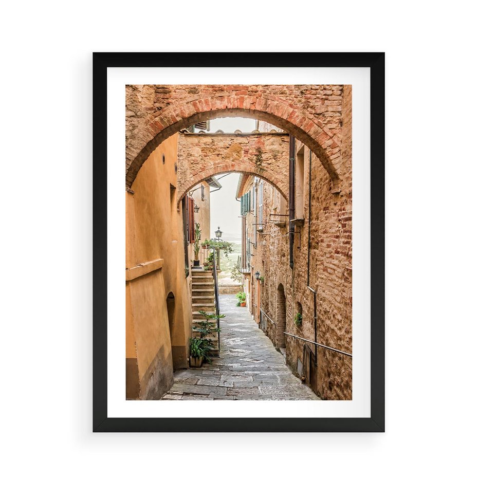 Plakat w ramie 50x70 - Magiczna podróż w głąb miasta - uliczka, perspektywa - rama czarna