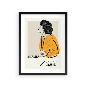 Plakat w ramie 50x70 - Siła Kobiety: Plakat ze Szkicem - kobieca grafika, plakat - rama czarna