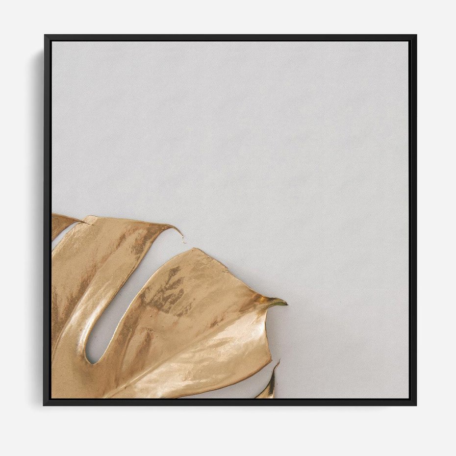 Obraz w ramie 50x50 - Natury Szlachetność - złote, liście - rama czarna