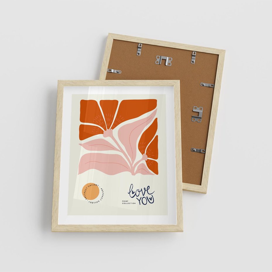 Plakat w ramie 40x50 - Miłość w Kwiatowym Sercu - kwiaty, miłość - rama drewno