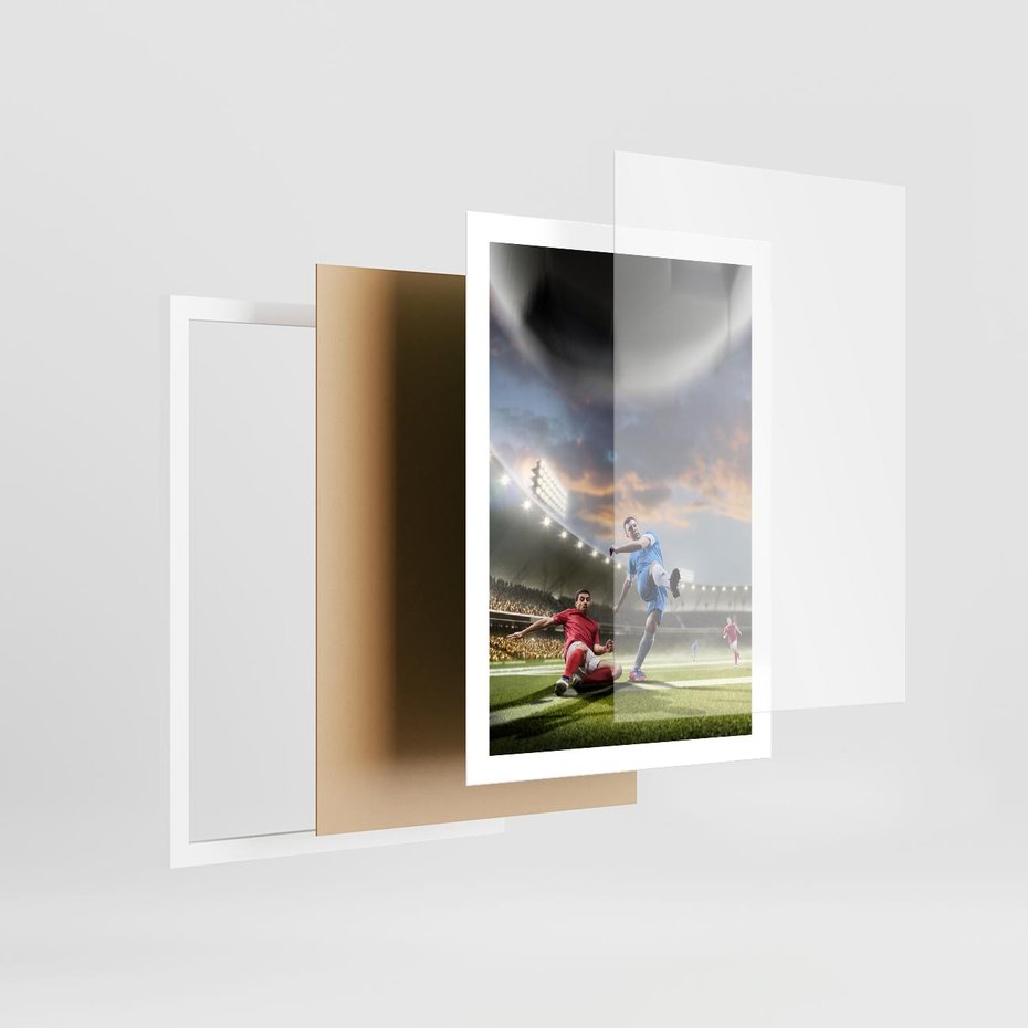 Plakat w ramie 50x70 - Ekscytacja Sportowego Świata - gol, mecz - rama biała