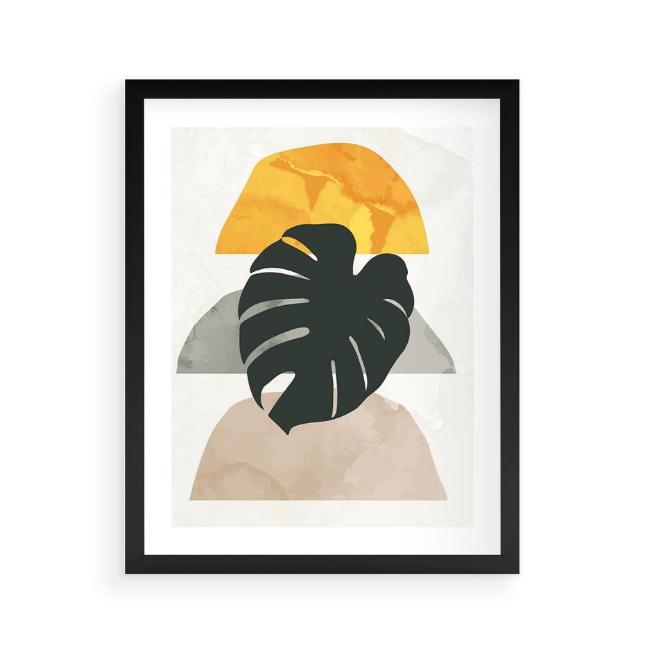 Plakat w ramie 40x50 - Monstera i Boho Elementy - grafika, boho klimat - rama czarna